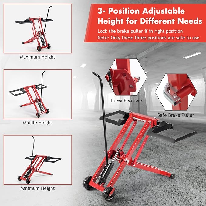 IRONMAX Lawn Mower Lift, 500 LBS Weight Capacity, Zero Turn Mower Hydraulic Jack with Non-Slip Wheels, Adjustable Riding Lawn Tractor Lift for Maintenance and Repair