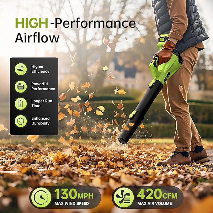 Leaf Blower Cordless,SIXCRAFTSMEN 21V Cordless Electric Blower with 2 Batteries and Fast Charger, 6-Speeds Lightweight Leaf Blower with Extension Tube for Patio, Lawn,Garage,Blowing Leaves, Dust, Snow