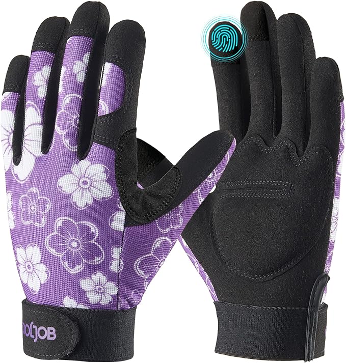 COOLJOB Small Gardening Work Gloves for Women Ladies, Thorn Proof for Rose Pruning, Cactus Handling, Blackberry Bush Planting, Puncture Resistant Anti-Slip Flexible 1 Pair S Floral Purple