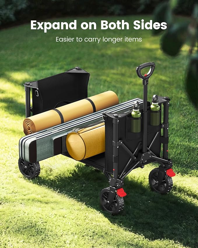 Wagons Carts Foldable, Collapsible Wagon Cart with 220 lbs Max Load and Expandable Storage Space, Heavy-Duty Foldable Wagon Cart with Wheels for Groceries, Shopping, Sport, Beach,Garden and Camping