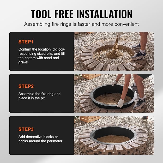 VEVOR Fire Pit Ring, 45-Inch Outer/39-Inch Inner Diameter, 10inch Height Fire Pit Insert, Heavy Duty Carbon Steel Liner DIY Campfire Ring Above or In-Ground, for Outdoor Camping, Bonfires