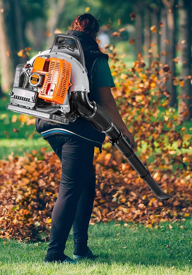 HTK Backpack Blower, 63CC Gas Powered Leaf Blower with 665 CFM & 205 MPH for Commercial Lawn Care, Yard Debris & Snow Removal