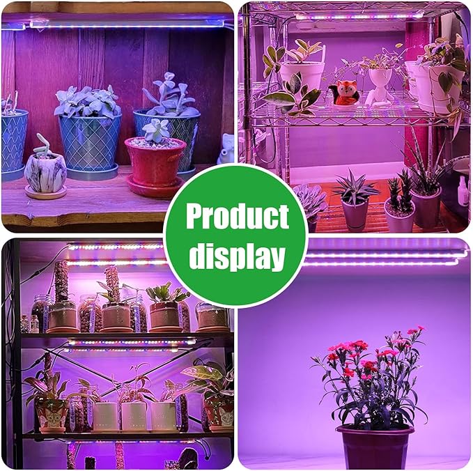 Two Strip Growing Lamp for Indoor Plants, Red & Blue & Yellow Full Spectrum LED Grow Light Strips with Auto ON/Off 3/9/12H Timer,10 Dimmable Levels for Green House Succulent (2 Head 13 in)