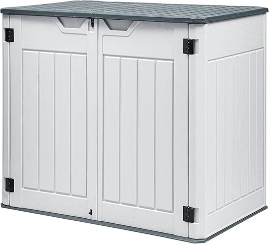 DWVO 47 cu ft Spacious Horizontal Storage Unit, Outdoor Resin Tool Locker Without Shelf, Waterproof Lockable Container with Base for Gardening, Waste Bins, Grass Cutter, 4.5x2.8x3.9 ft, Light Gray