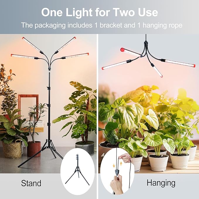 Gamechanger! 36W 4Head Grow Light with Tripod Stand, FECiDA 2025 Big Coverage LED Grow Lights for Indoor Plants, Bonsai Tree, Full Spectrum Tall Plant Growing Lamp 4,8,12,16 Hr Timer