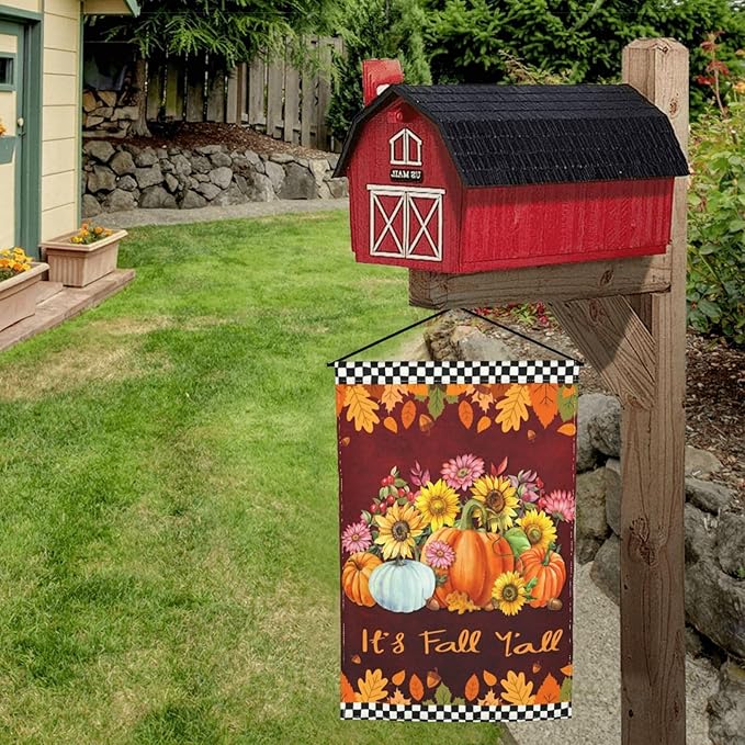 Fall Pumpkin Sunflower Daisy Pine Cones Autum Garden Flag Welcome Party Outdoor Outside Decorations Picks Home House Garden Yard Decor 12x18 Inch