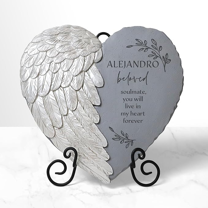 Let's Make Memories Personalized Memorial Garden Stone - Sympathy - Loss of Loved One - Condolences - Indoor/Outdoor - Durable Resin - 3D Iridescent Wing - Loved by All
