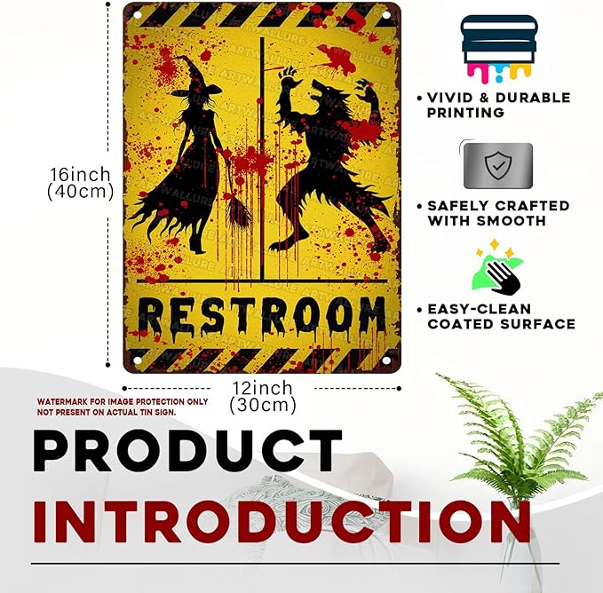 Halloween Restroom Decor Vintage Rustic Wall Art Retro Tin Plaque Iron Painting Funny Toilet Door 12x16inch
