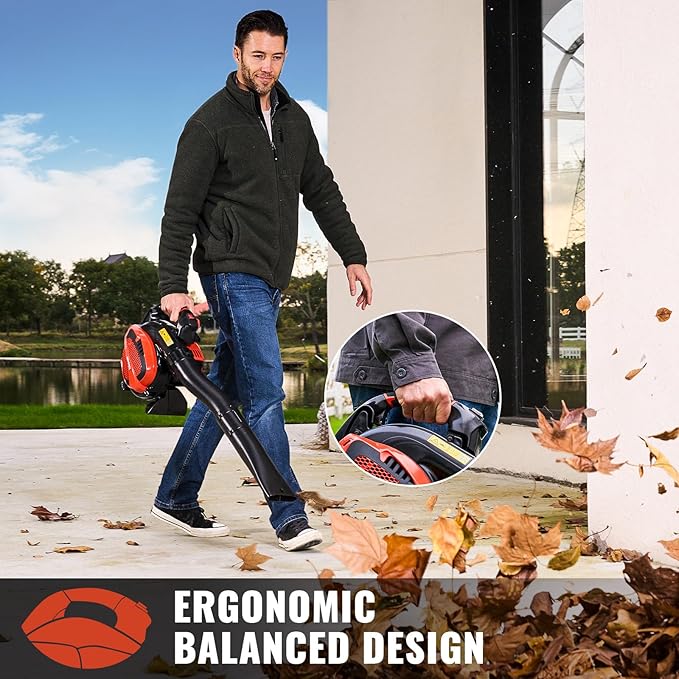 28CC Gas Leaf Blower 450-CFM 160-MPH, 2-Cycle Handheld Leaf Blower for Lawn Care, Leaf Cleaning, Snow Removal (Orange)