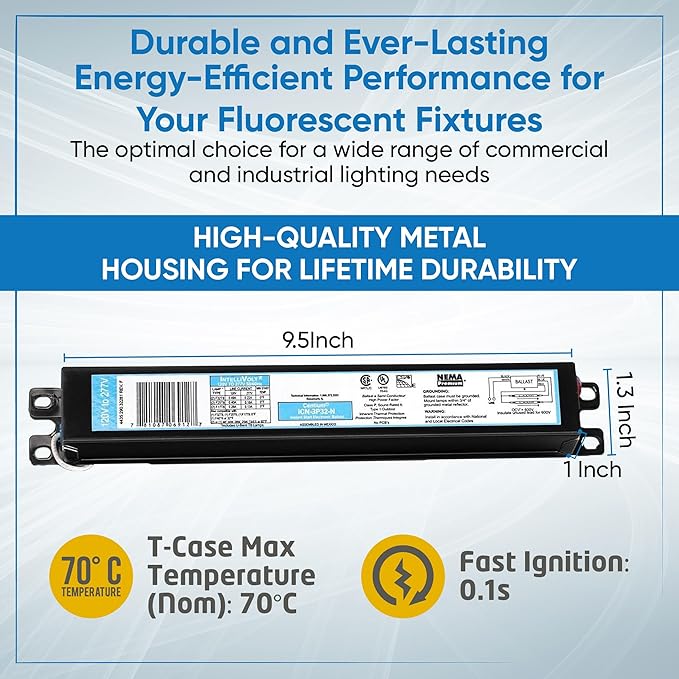 ICN3P32N, 120-277V, 50-60Hz Input Frequency, Solid Wire Type, Instant Start Centium Electronic Fluorescent Ballast for 3 F32T8 Lamp Type, Indoor/Outdoor Use with Automatic Restart Ballast Box, 10 Pack