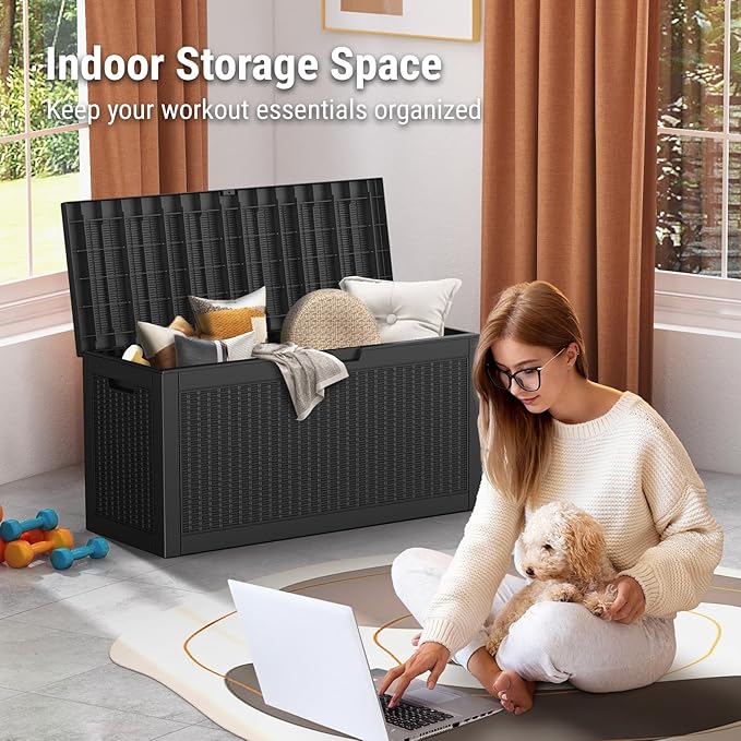 Mars Villa Deck Box, Waterproof Weatherproof and UV Resistant Resin Storage Bin with Lockable Lid, Ideal for, Outdoor, Patio Furniture Cushions, Pool Supplies, Garden Tools (60 Gallon, Black)