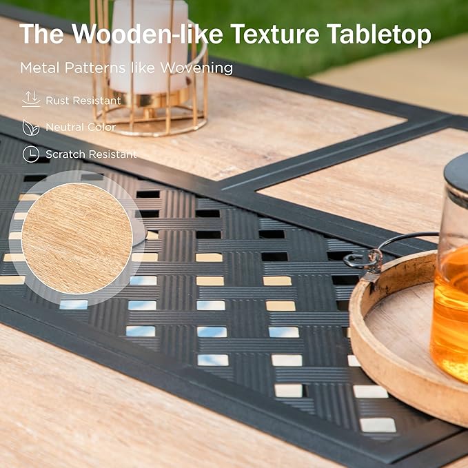 PHI VILLA 7 Piece Patio Dining Set, 6 Swivel Patio Chairs with Textilene Mesh Fabric & Rectangular Wooden-Like Dining Table(1.6" Umbrella Hole), All Weather Patio Chairs and Table Set for Deck (Grey)