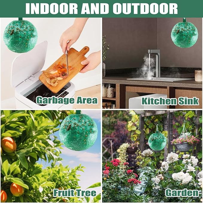 Fruit Fly Traps Ball Fly Trap Indoor, 6 PCS Hanging Bugs Sticky Ball Fly Trap Outdoor, Gnat Trap Ball for Indoor Outdoor House Kitchen Plants Trees (6PCS, Green)