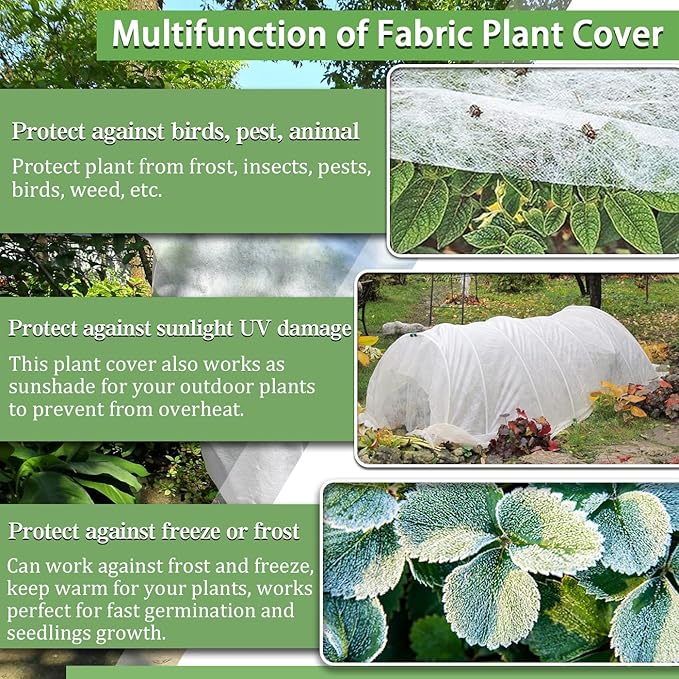 Plant Covers Freeze Protection 10 x 50 Ft, Thick Frost Cloth for Outdoor Plants, Winter Plant Blankets and Frost Covers for Garden Frost Protection, Floating Row Cover