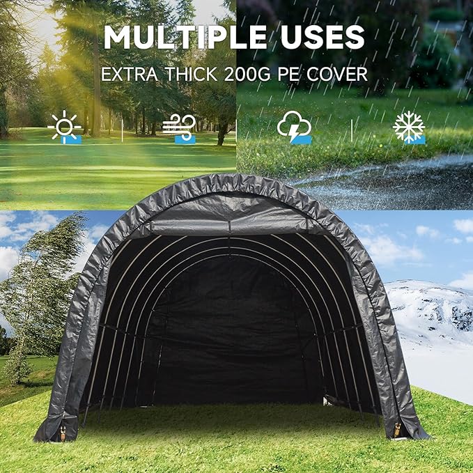 MELLCOM 12 x 24 FT Heavy Duty Carport, Portable Garage with Reinforced All-Steel Frame and Round Style Roof, Anti-Snow All Covered Car Canopy Outdoor Waterproof Storage Shelter for Car, Truck, Boat