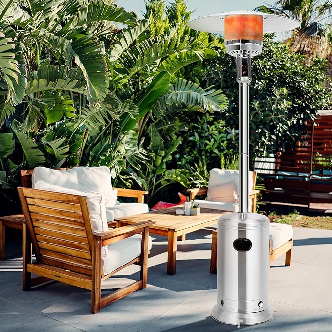 Giantex 48000 BTU Propane Outdoor Patio Heater With Wheels, Stainless Steel Heat Lamp, Trip-over Protection & CSA Certified for Commercial and Household Use (Silver)
