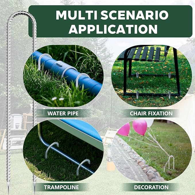 30 Pieces Trampoline Stakes Anchors High Wind Heavy Duty,U Shaped Garden Hooks Stakes for Ground,Trampoline Tie Downs Anchor Kit,Bounce Horseshoe House Stake,Rebar Camping Tent Stakes,12 Inch Long