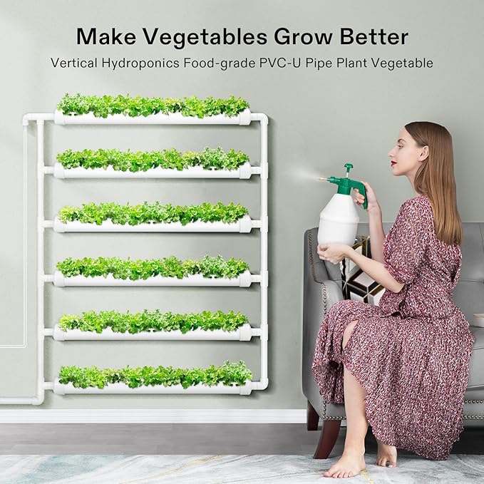 VIVOSUN Hydroponic Grow Kit, 54 Plant Sites 6 Food-Grade PVC-U Pipes Hydroponics Planting System with Water Pump, Pump Timer, Nest Basket and Sponge for Leafy Vegetable