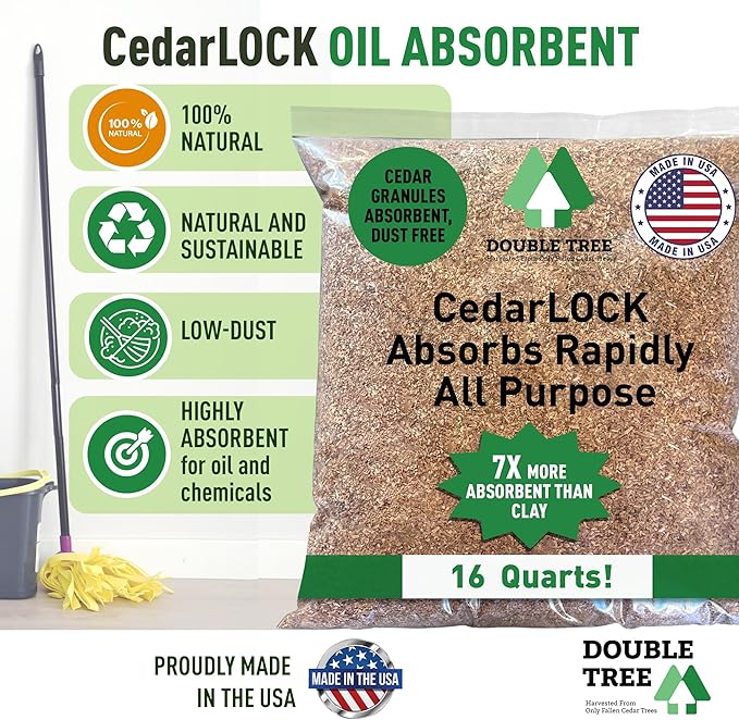 CedarLock All-Purpose Absorbent – Nature’s Heavy-Duty Spill Solution, Made from 100% Incense Cedar, Oil Spill Kit Granules, Organic Absorbent Granules, All Types Of Liquid Spills (1 Bag 16 Quarts)