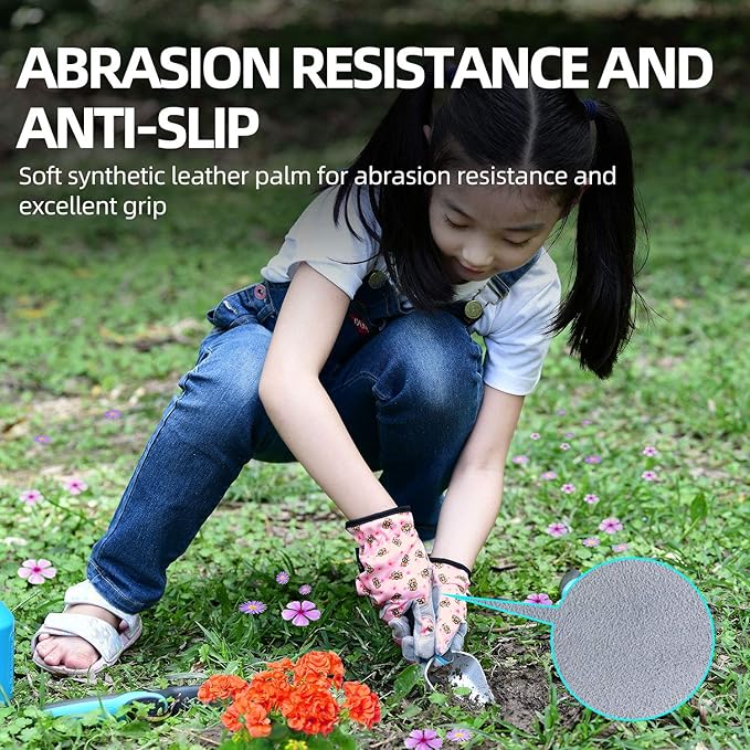 Vgo... 1-Pair Age 8-9 Kids Gardening Gloves,Children Yard Work Gloves,Soft Safety Outdoor Playing Gloves (Size XXL,Blue Plane, KID-MF7362)