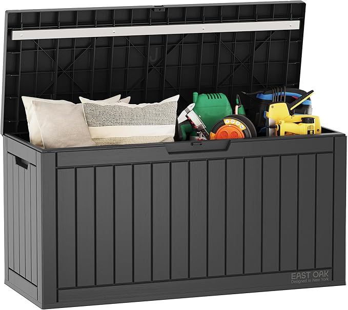 EAST OAK Outdoor Storage Box, 60 Gallon Deck Box Indoor and Outdoor Use, Black