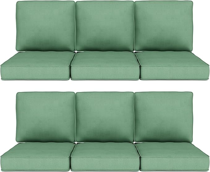 Outdoor Chair Cushions 23" x 24" x 4", Patio Deep Seat Replacement Cushions Set with Zippered Removable Cover, Weather-Resistant Olefin Fabric for Garden Chair Sofa Couch, Set of 6, Green