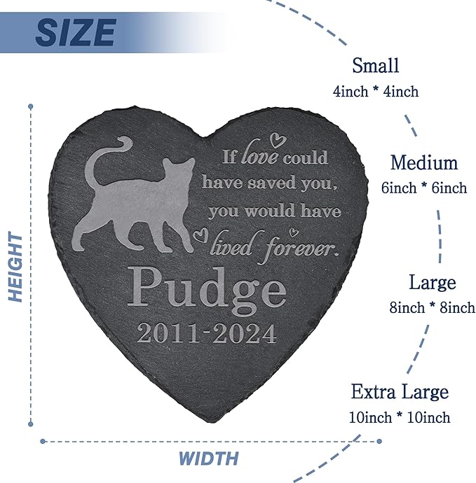 Cat Memorial Stone Cat Garden Statue - Cat Memorial Gifts - Cat Tombstone - Cat Loss Gift - Loss of Pet Cat - Heart