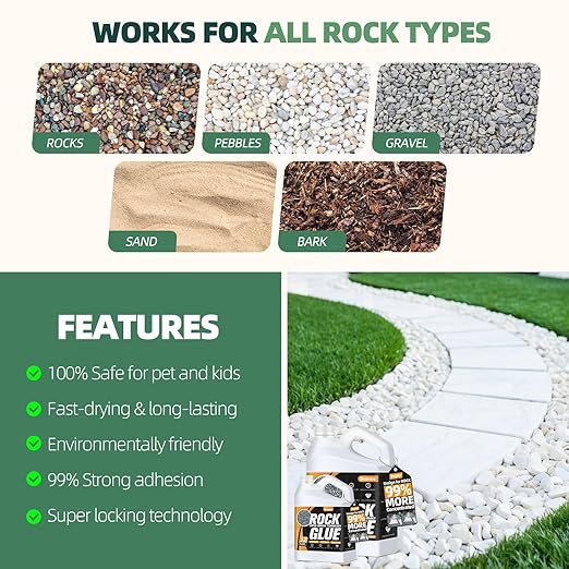 Rock Glue, Mulch Glue 4Gallon- Fast-Drying Adhesive for Landscaping Rocks, Small Pebbles, Pea Gravel Stabilizer & Mulch Binder | Weather-Resistant Outdoor Stabilizer for Driveways, Gardens, Walkways