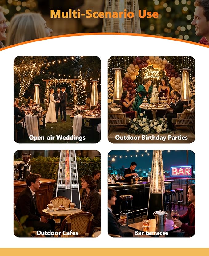 Pyramid Patio Heater for Large Area, 48,000 BTU Rapid Heating Outdoor Propane Heater With Wheels and Weatherproof Cover, Triple Protection System for Patio, Backyard, Garden, Pool