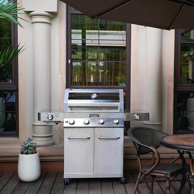 Monument Grills Larger 4-Burner Propane Gas Grills Stainless Steel Cabinet Style with Infrared Side Sear & Side Burners with Stainless Steel Cooking Grids(2 Items)