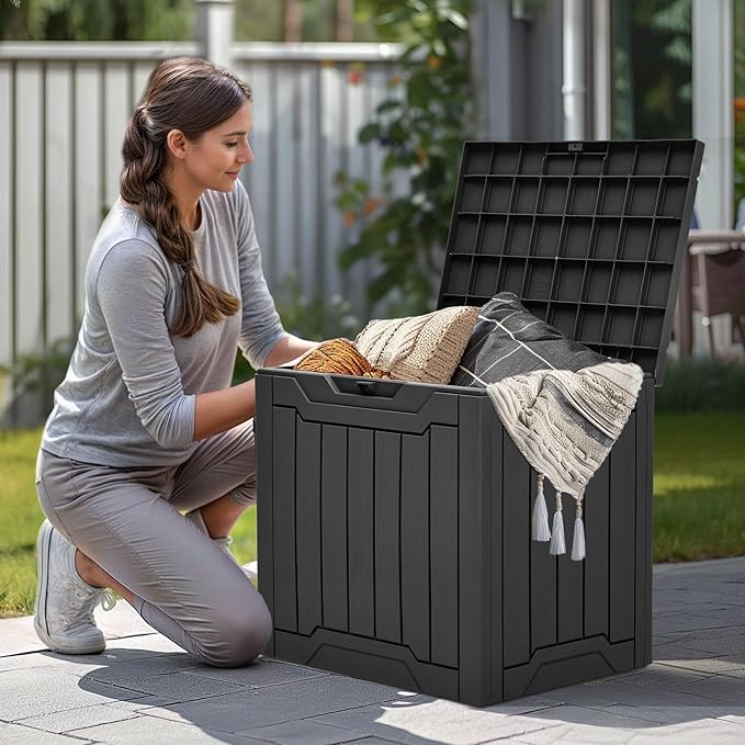 YITAHOME 31 Gallon Resin Deck Box Outdoor Storage Box and Waterproof Package Delivery Box with Lockable Lid for Patio Furniture, GardenTools, Pool Supplies, Black