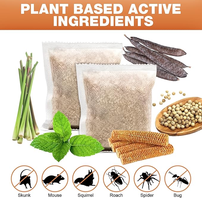 12 Pack Skunk Repellent Outdoor, High-Strengthen Peppermint Skunk Repellent Pouches Humane Drive Away Skunk, Rodent, Squirrel, Mouse, Mole from Yard Garden Lawn, Skunk Deterrent Outdoor