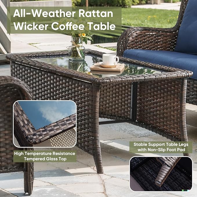 Wicker Outdoor Conversation Set-6 Pieces Outdoor Wicker High Back Couch with Swivel Rocker Chairs Patio Furniture for Deck Poolside Backyard-Brown/Grey