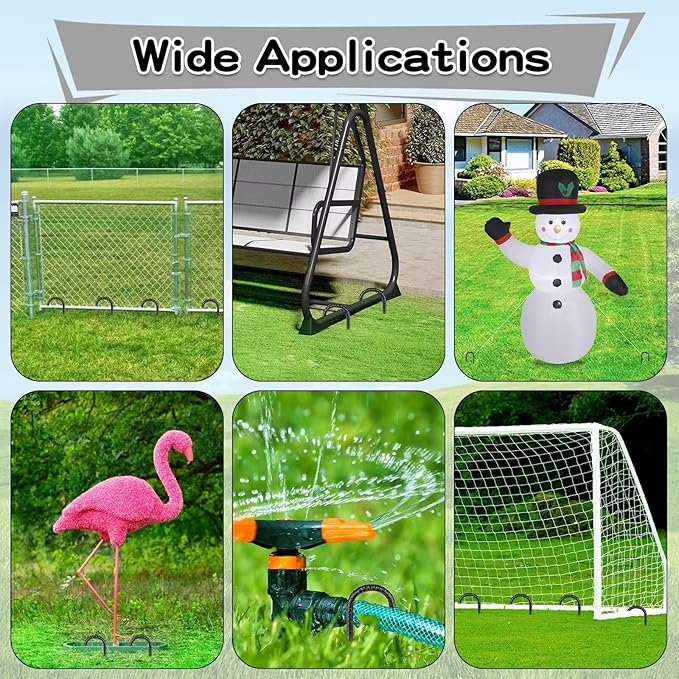 Black Rebar Stakes 16inx10mm Galvanized J Hook 10pcs – Heavy Duty Ground Tent Stakes for Fence,Bounce House,Outdoor Plants,Artificial Turf,Dog Coop,Metal Stakes for Christmas Decorations