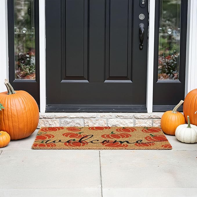 KANKUN Halloween Coco Coir Door Mat with Heavy Duty Backing, Welcome Doormat (17" x 30"), Doormat Entrance (Welcome1 - Halloween)