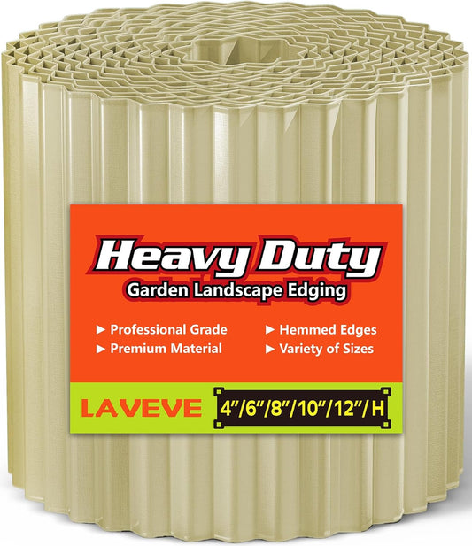 LAVEVE Corrugated Metal Garden Edging 8" x 20Ft, Landscape Edging Border for Lawn, Flower Bed, Garden Fence, Paver Edging (Cream)