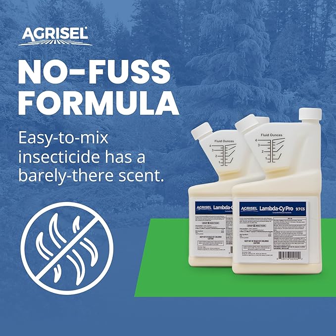 Lambda-Cy Pro 9.7 CS Insect/Pest Control Safe for Poultry Houses, Residential & Commercial, Effective Against 55 Pests, Outdoor/Indoor, Includes 3-Pack of Agrisel Protective Gloves, 32 Ounces