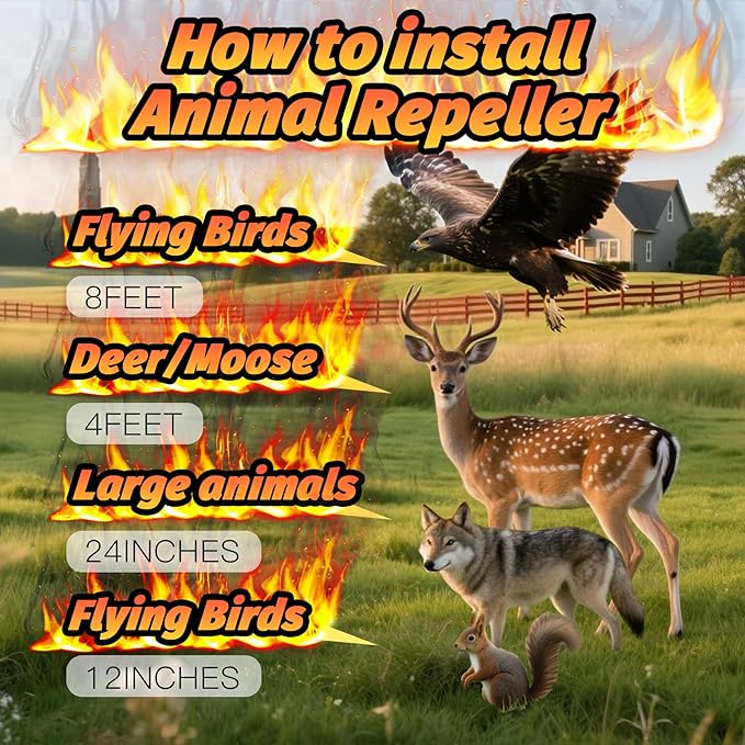 2 Pack Solar Racoon Repellent Outdoor Devices with Dynamic Flashing Lights, Effective Coyote, Raccoon, Skunk, Deer & Hawk Deterrent-Waterproof Predator Light for Chicken Coop, Garden, Farm