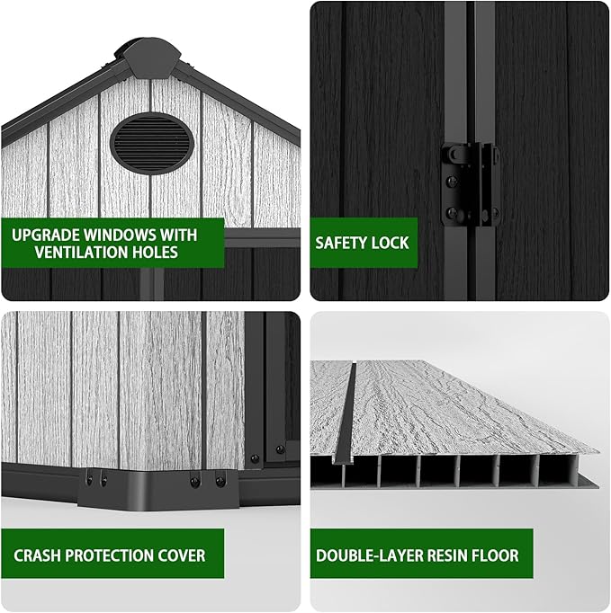6x4 FT Resin Storage Shed,Lockable Door, and Vents for Garden, Backyard, Patio, Lawn,Grey Black