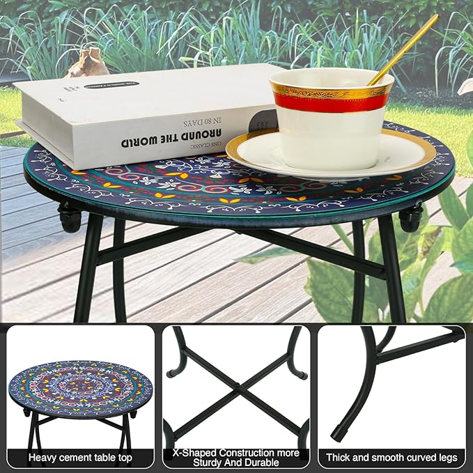 Outdoor Metal Side Tables, 14" Round Patio Side Table, Weather Resistant Metal End Table Side Table for Patio Yard Porch Balcony Garden Bedside, Plant Stand for Indoor, Easy Assemble