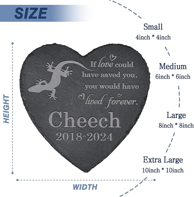 Lizard Memorial Stone - Lizard Statue - Tombstone - Loss Gift - Pet Loss Memorial - Heart