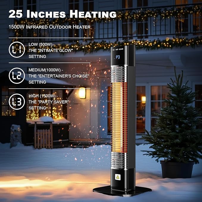 Patio Heater for Outdoor,1500W Electric Infrared Radiant Heaters with Remote for Garage Bedroom Backyard, Room Space Heater with 24H Timer,3 Heat Settings,Tip-over Protection for Indoor, 25"