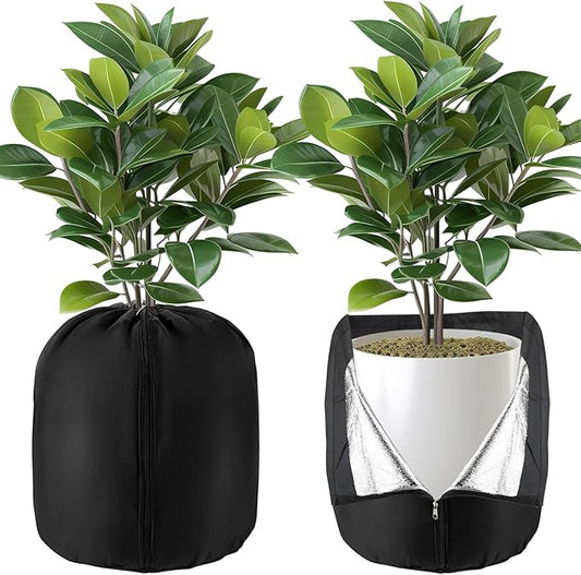 2 Pcs Plant Pot Covers Freeze Protection for Winter - Potted Plant Winter Protection Frost Jacket with Zipper Drawstring to Keep Outdoor Plants Flowers Shrubs Trees Warm (17.7"D x 19.7"H - Black)
