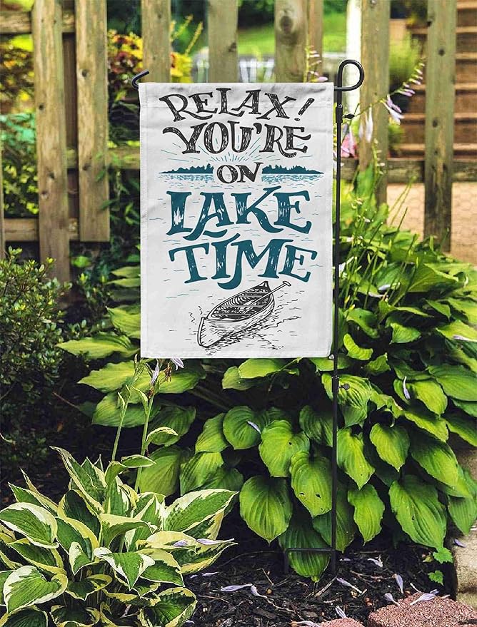 Spring Garden Flag,Relax You'Re on Lake Time House Decor Sign Rustic Wall Lakeside Living Cabin Cottage Handlettering for Home Outdoor Decorative with Double-Sided Printing
