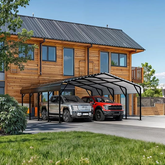 Nuturelly 20x20 FT Metal Carport, Heavy Duty Carport Canopy with Enhanced Base, Outdoor Car Shelter with Galvanized Steel Roof and Frame Garage for Truck, SUV, Boat(Black)