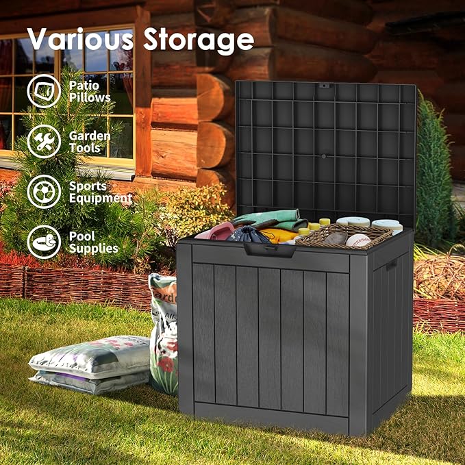30 Gallon Outdoor Storage Box – Resin Deck Box with Lockable Lid, Waterproof Patio Furniture Storage for Tools, Garden & Yard Organization(Black