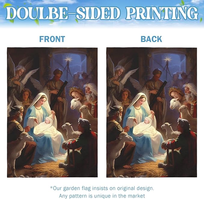 Nativity Garden Flags Religious Christma Yard Flag Winter Catholic Jesus House Banners for Holy Night Outside Double Sided Home Yard Farm Xmas Decor Outdoor 28 x 40 Inch