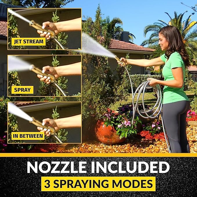 Bionic Steel Pro 25 FT Garden Hose with Nozzle, 304 Stainless Steel Metal Water Hose 25Ft, Flexible Hose, Kink Free, Lightweight and Durable, Crush Resistant Fitting, Easy to Coil, 500 PSI 2025 Model