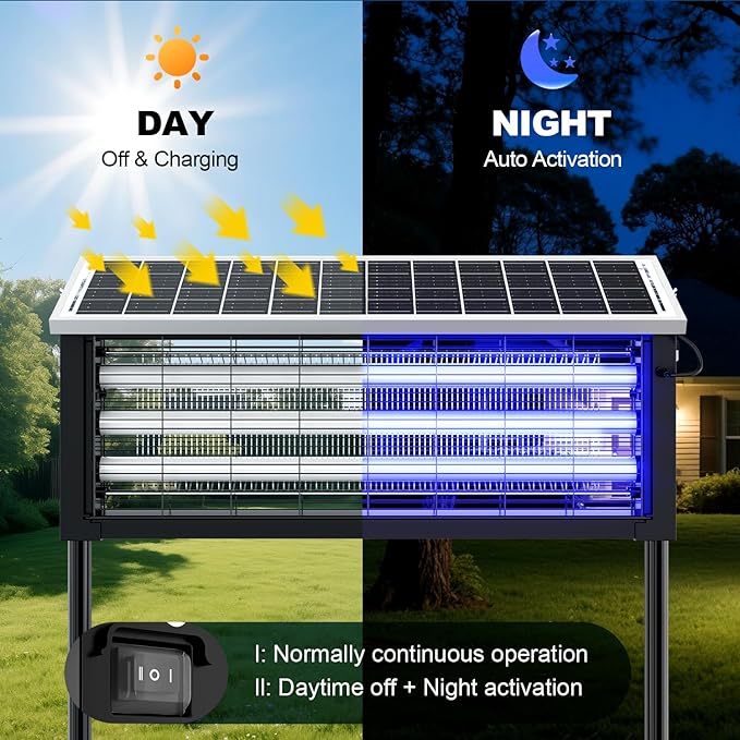 Solar Bug Zapper Outdoor, 30W Large Mosquito Zapper, Electric Mosquito Killer Outdoor, Waterproof & Portable Fly Killer, Rechargeable Flying Insect Trap for Patio, Yard, Garden, Home, Camping, Black
