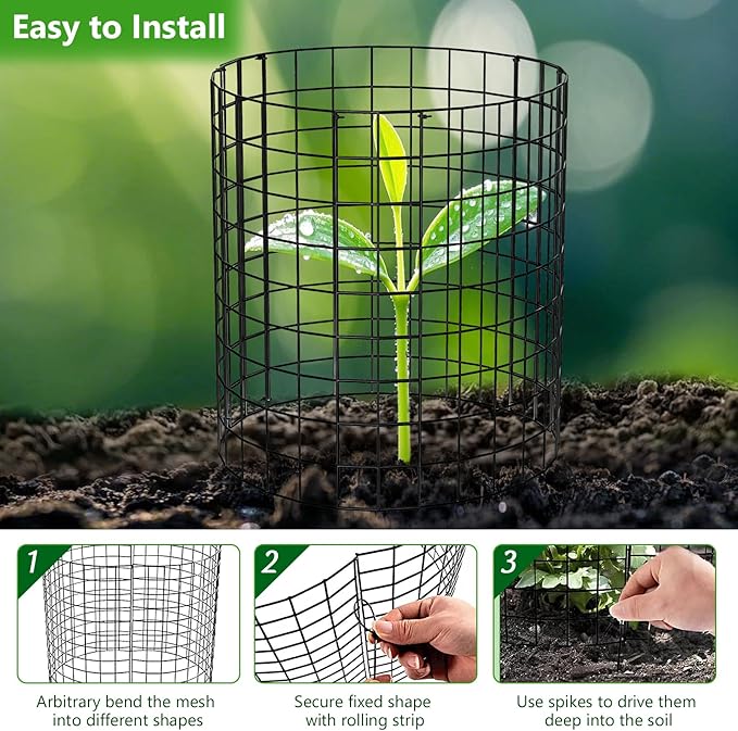 Metal Plant Protector from Animals, 15 Pcs 13'' x 13'' Sturdy Plant Cages with Matching Ground Spikes and Nylon Ties, Keep Animals Out for Plants, Shrubs, Vegetables and Flowers